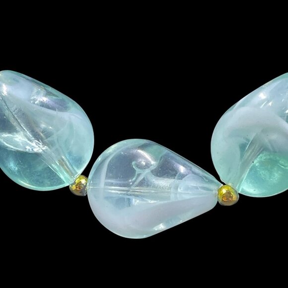 Seafoam Green Beaded Necklace 25 Inch Dainty Coastal Mermaidcore Cottagecore - Picture 3 of 7